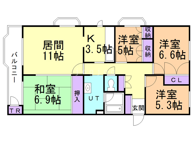 札幌市西区八軒五条西のマンションの間取り