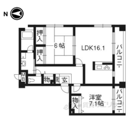 京都市左京区松ケ崎芝本町のマンションの間取り