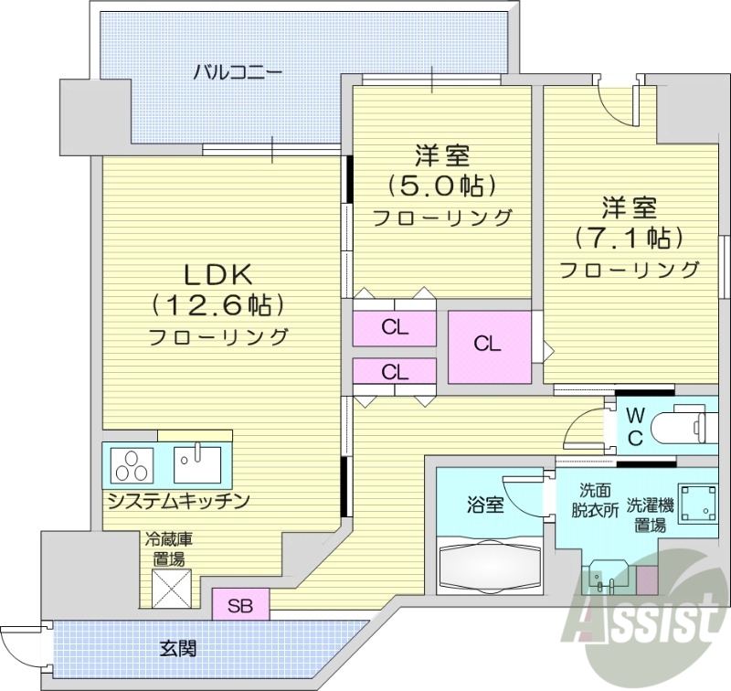 札幌市白石区本郷通のマンションの間取り