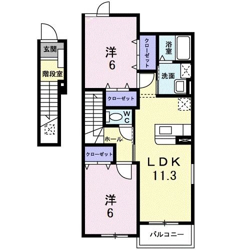 みやま市高田町下楠田のアパートの間取り