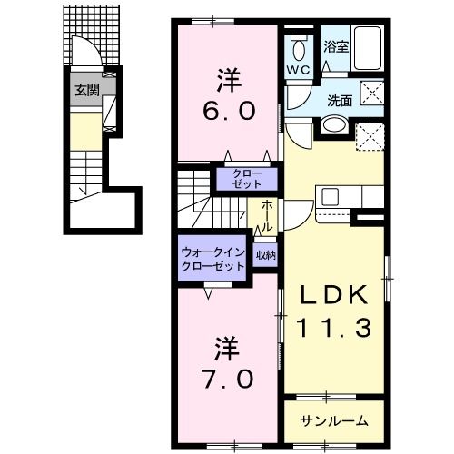 三沢市平畑のアパートの間取り