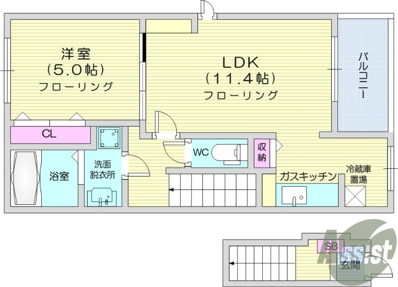 仙台市泉区北中山のアパートの間取り