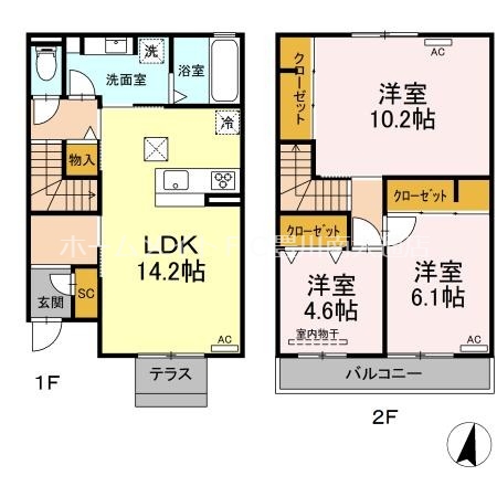 豊橋市花田二番町のアパートの間取り