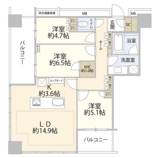 港区浜松町のマンションの間取り