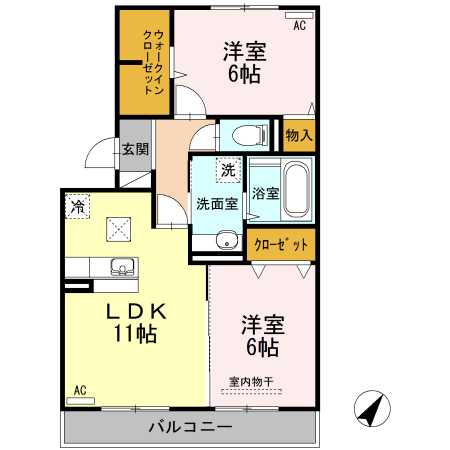 新潟市東区中野山のアパートの間取り