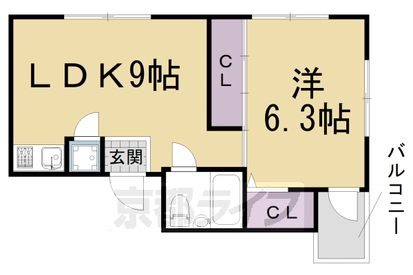 京都市左京区高野清水町のマンションの間取り