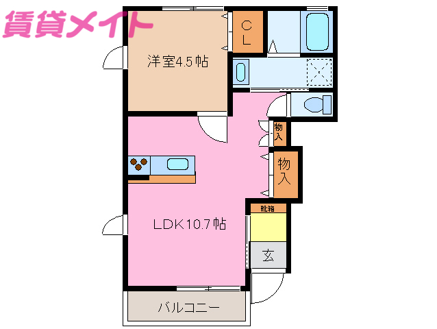 松阪市山室町のアパートの間取り