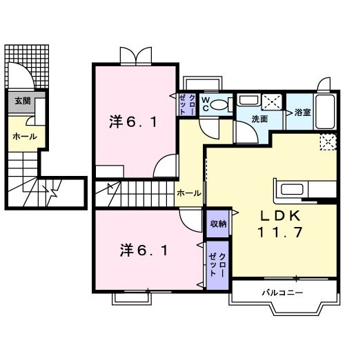 登米市中田町石森のアパートの間取り