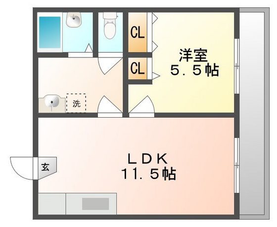 岡山市中区下のアパートの間取り