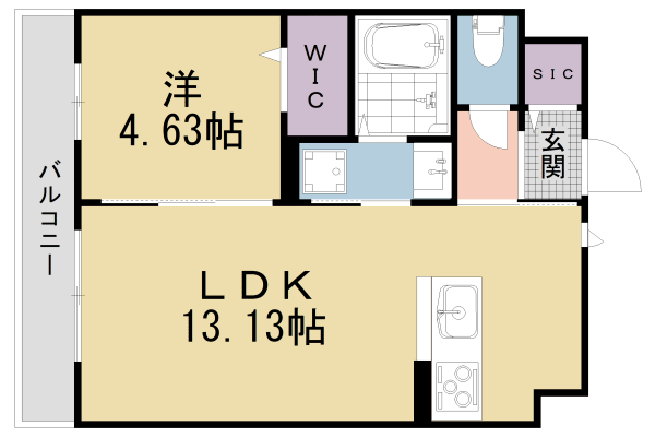 京都市左京区一乗寺払殿町のアパートの間取り