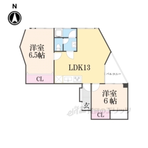 京都市左京区石原町のマンションの間取り