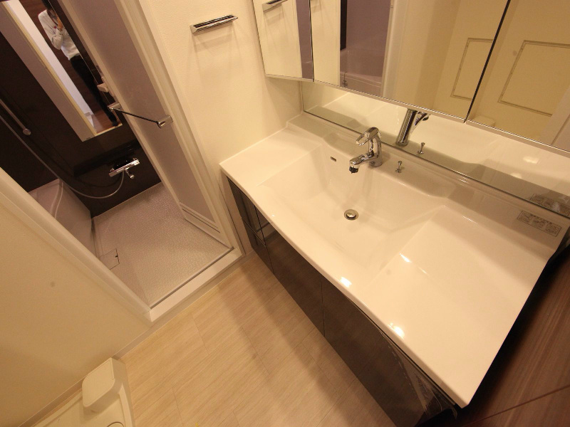 洗面設備　脱衣所　独立洗面台（シャンプードレッサー付）収納スペース有