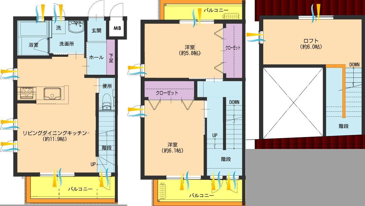 竹原市子育て世帯向け地域優良賃貸住宅 ヴィラS&Cの間取り写真