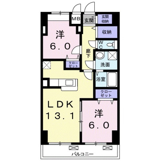 東広島市西条土与丸のマンションの間取り