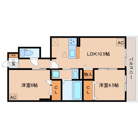 橿原市新賀町のアパートの間取り