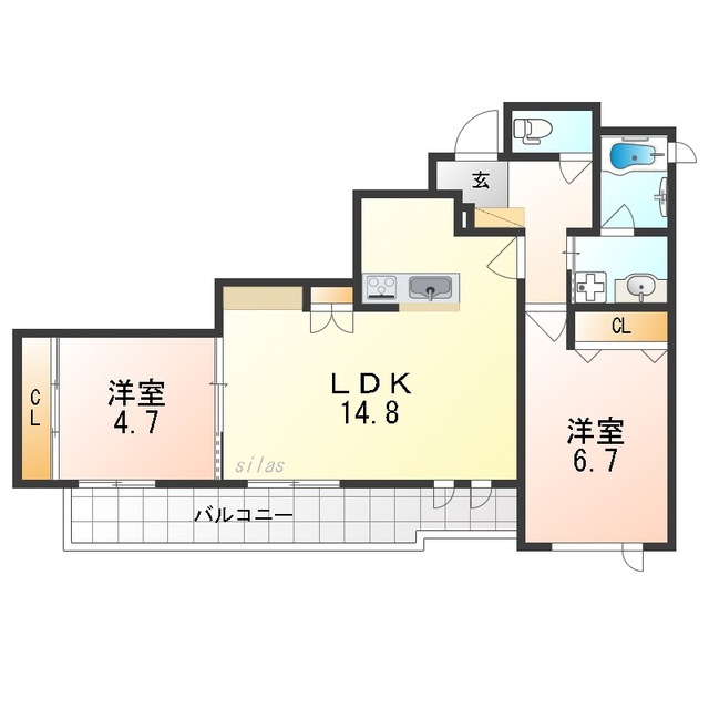 【西宮市若草町のマンションの間取り】