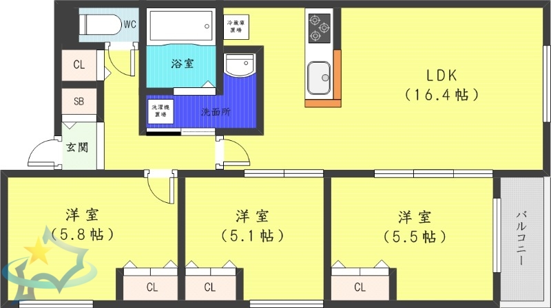 札幌市中央区南十六条西のマンションの間取り