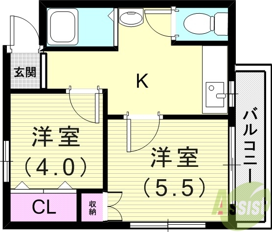 【神戸市須磨区離宮前町のマンションの間取り】