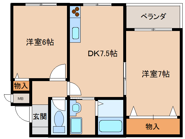 生駒市東松ケ丘のマンションの間取り