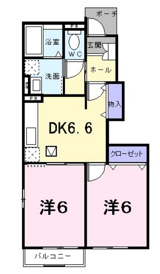 岡山市北区門前のアパートの間取り