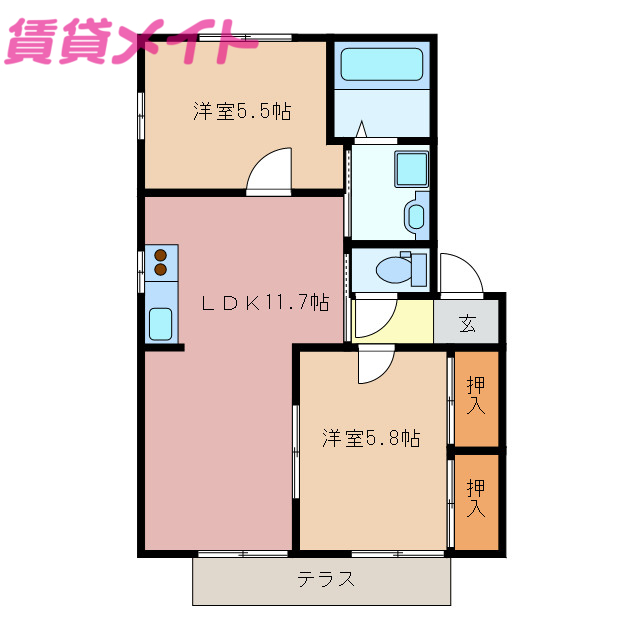 四日市市小林町のアパートの間取り