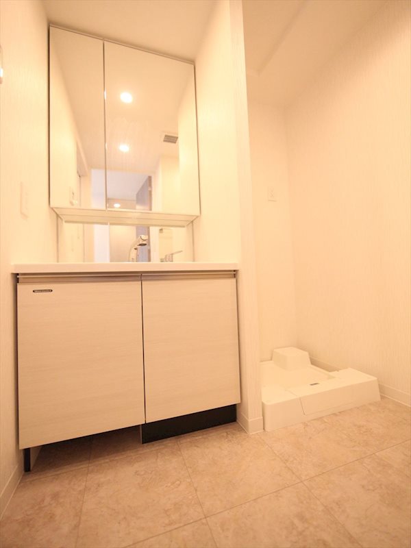 洗面設備　脱衣所　独立洗面台（シャンプードレッサー付）収納スペース有