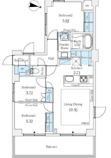 港区赤坂のマンションの間取り