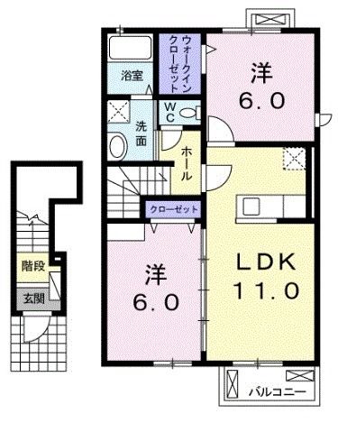 行橋市西泉のアパートの間取り