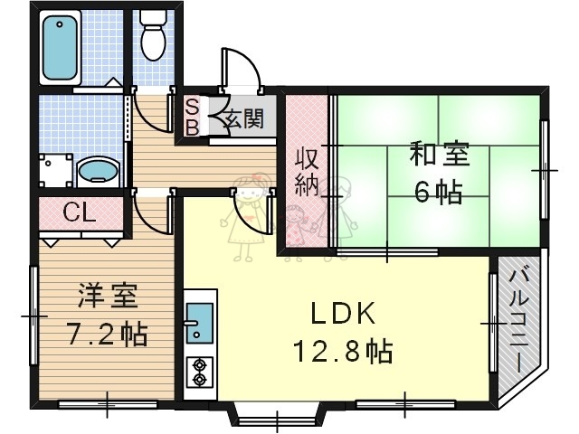 【大阪市住吉区帝塚山西のマンションの間取り】