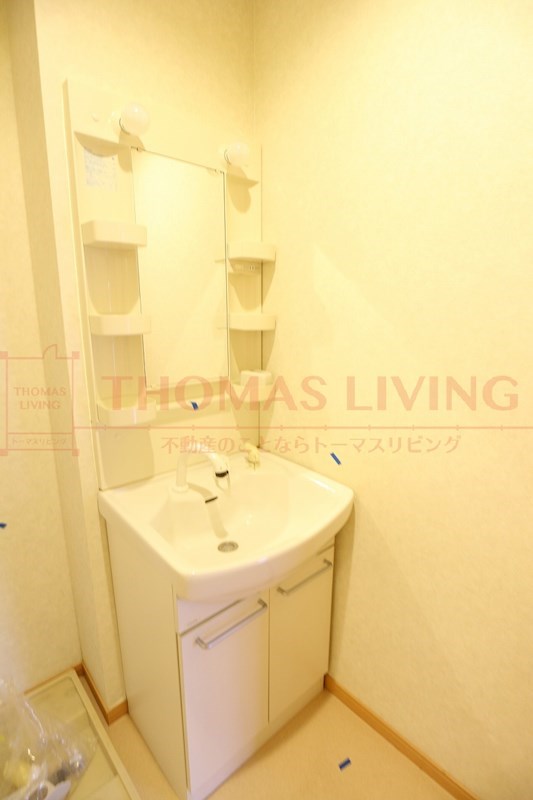 洗面設備　忙しい朝にあると便利なシャンプードレッサー付です。