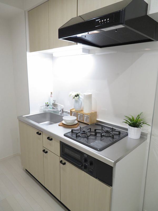 キッチン　2口コンロ・グリル付システムキッチン♪(雑貨はイメージとなり