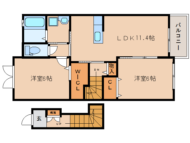 大和高田市日之出東本町のアパートの間取り