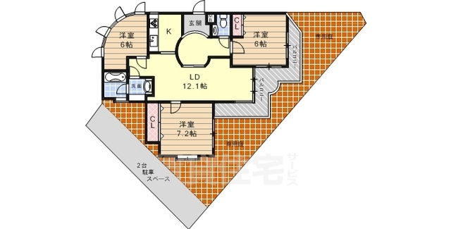 神戸市灘区篠原北町のマンションの間取り