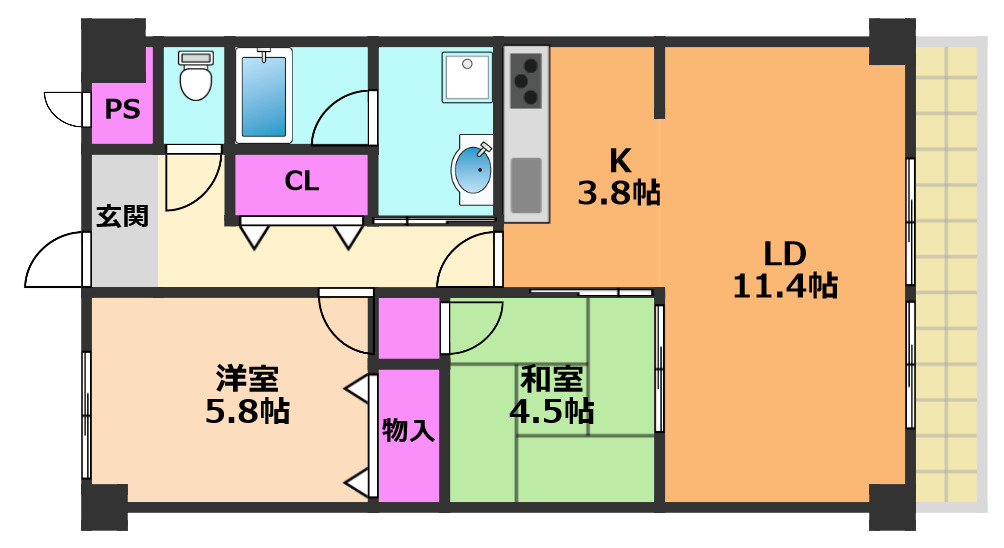 高槻市宮野町のマンションの間取り