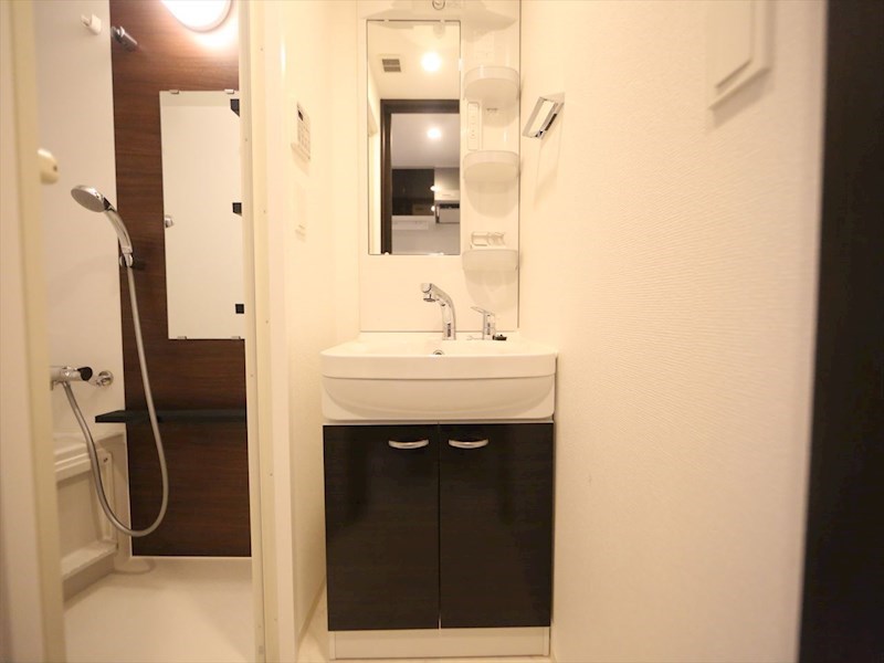 洗面設備　脱衣所　独立洗面台（シャンプードレッサー付）収納スペース有