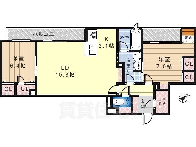 堺市北区黒土町のマンションの間取り