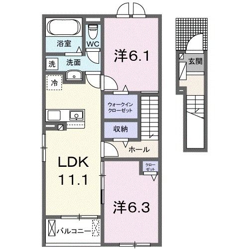 周南市大字富田のアパートの間取り