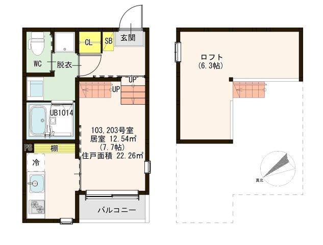 仙台市宮城野区高砂のアパートの間取り