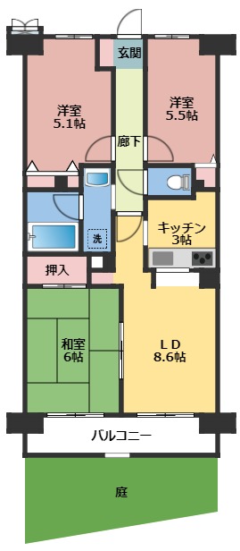 横浜市鶴見区尻手のマンションの間取り