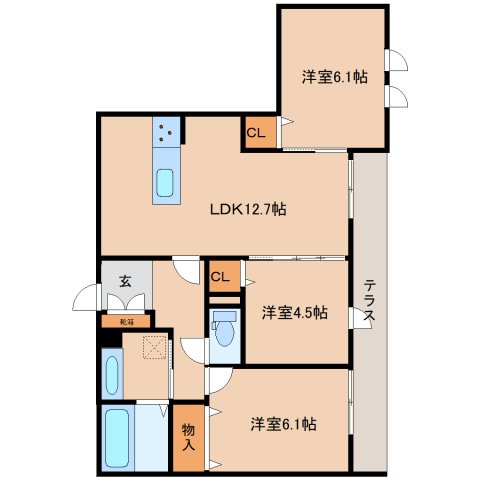 【葛城市北花内のアパートの間取り】