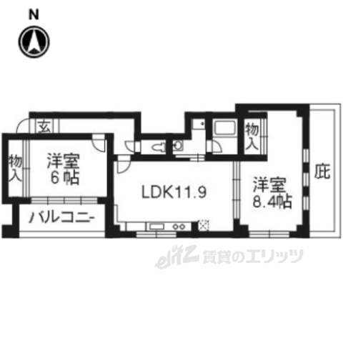 京都市山科区大宅細田町のマンションの間取り