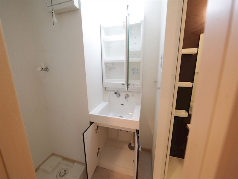 洗面設備　脱衣所　独立洗面台（シャンプードレッサー付）収納スペース有