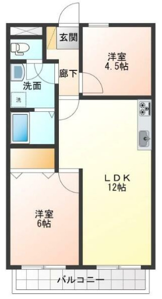 京王線 府中駅 徒歩8分 5階建 築38年の間取り写真