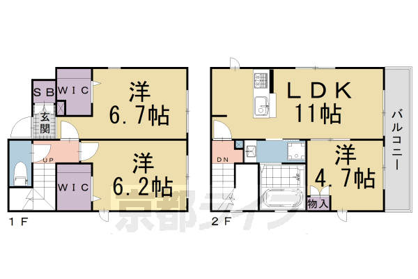 京都市中京区下八文字町のマンションの間取り