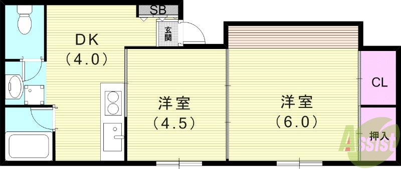 芦屋市岩園町のマンションの間取り