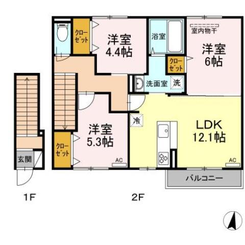 福山市神辺町のアパートの間取り