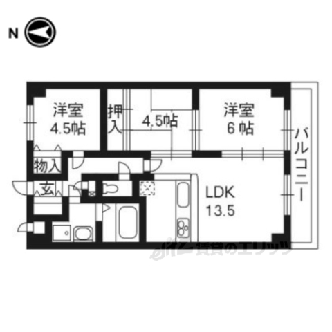 京都市西京区上桂今井町のマンションの間取り