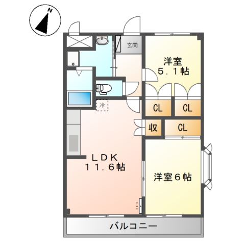 福山市千代田町のアパートの間取り