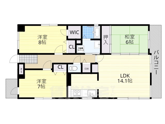 野洲市冨波乙のマンションの間取り