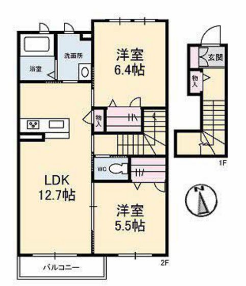 岡山市中区長岡のアパートの間取り